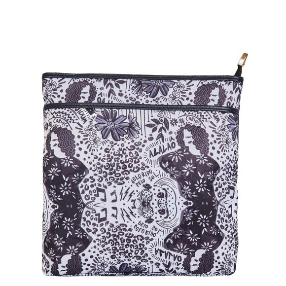 Women Black Printed Fabric Crossbody Sling Bag with Leather Trim–Shoulder Purse - Picture 1 of 9